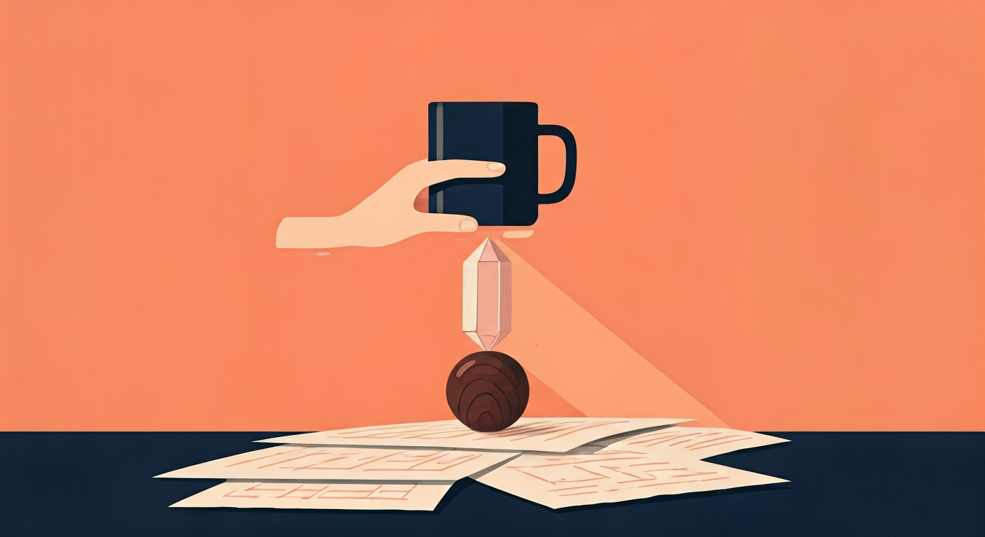 A warm abstract scene of figures in close proximity, leaning toward one another in conversation — flat editorial illustration