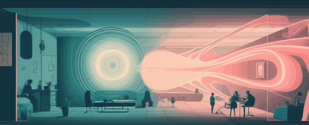 An abstract representation of two distinct brain states, one with calm, focused energy and another with dynamic, outward-flowing energy, symbolizing introversion and extraversion.